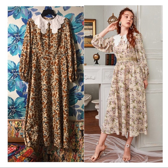 SHEIN Dresses & Skirts - Shein Statement Collar Floral Print Prairie maxi dress Size small Long Sleeve